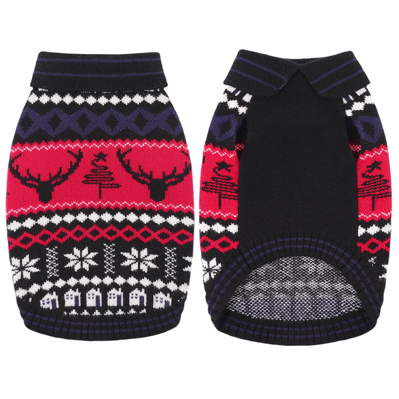 KONVINIT Dog Christmas Jumper Large Christmas Tree House Knitted Pullover unique Neck Stretchy for Large Dogs Xmas Gift Arc Hem Toilet Friendly