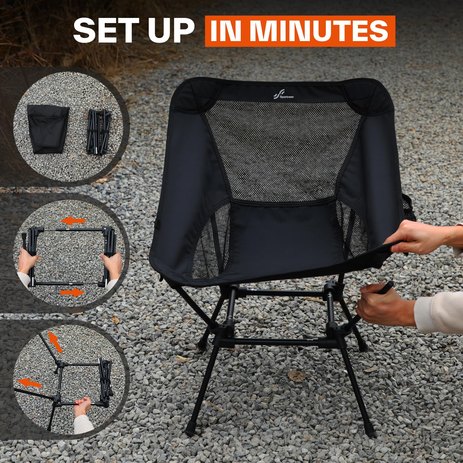 Sportneer Campingstuhl Faltbar Camping Stuhl Tragbarer Campingstühle 150Kg Faltstuhl Ultraleichter Packmaß Kleiner Klappstuhl mit Tragetasche für Picknick, Outdoor, Wandern