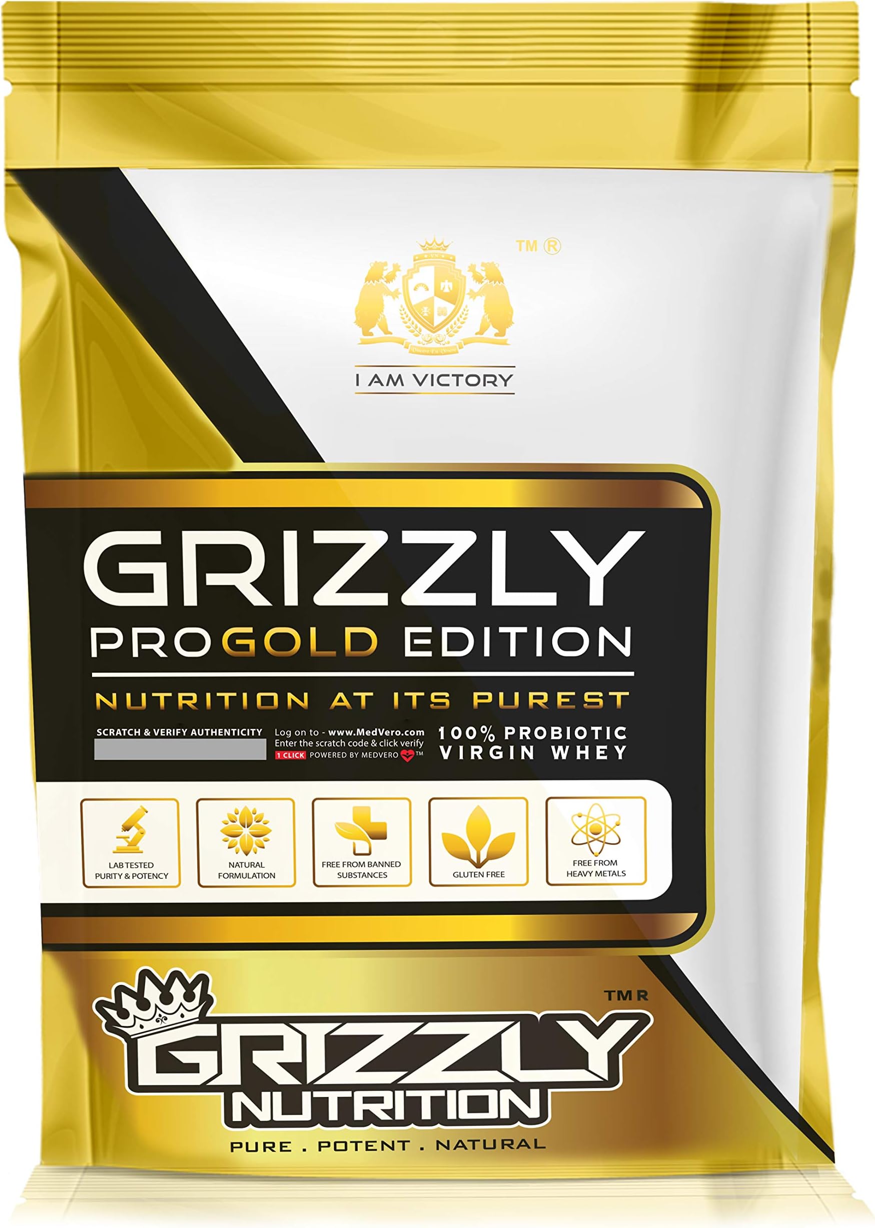 Grizzly Nutrition - 100% Virgin whey protein - with digestive enzymes & probiotics - 2.21lb-1kg