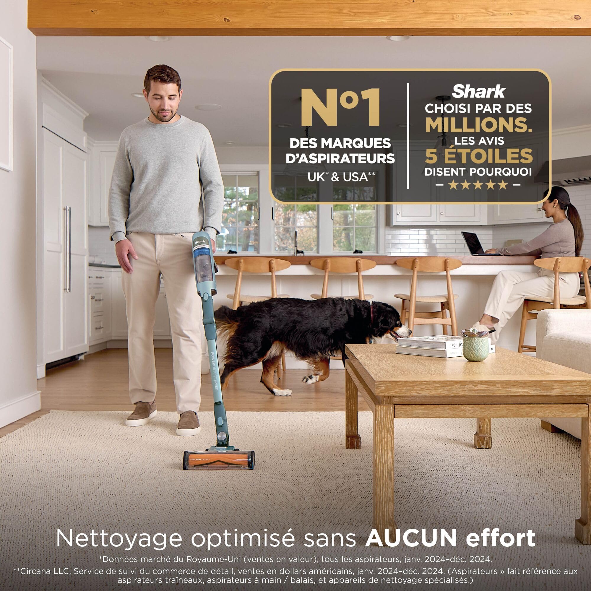 Shark PowerDetect Speed Clean & Empty, Aspirateur sans Fil, Aspiration en arrière, 60 Min d'autonomie, Station de Charge à vidage Automatique et Mini-Brosse motorisée pour Animaux IA3243FRT