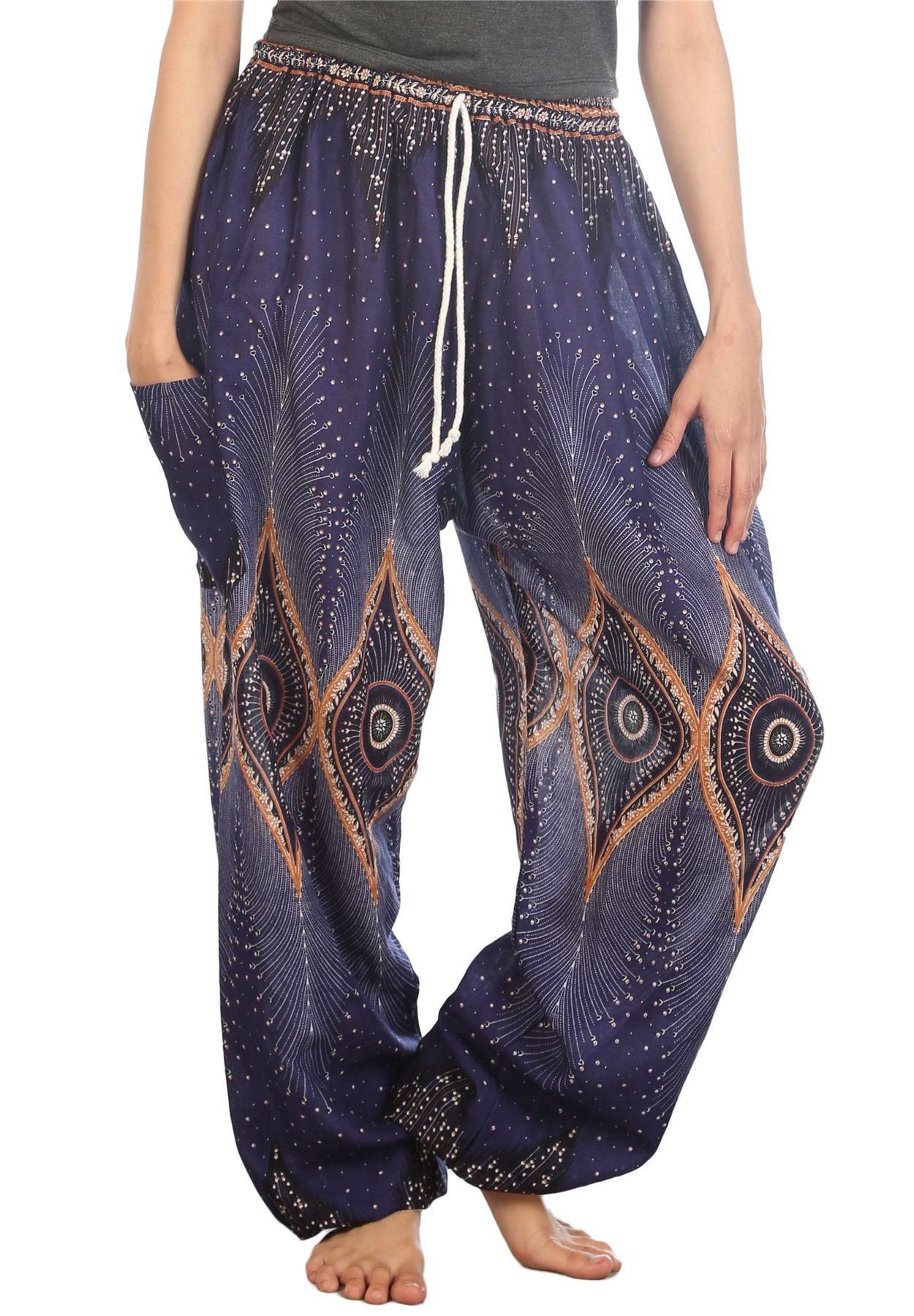 Lofbaz Women's Diamond Blue Drawstring Diamond Harem Boho Genie Pants Blue 3XL