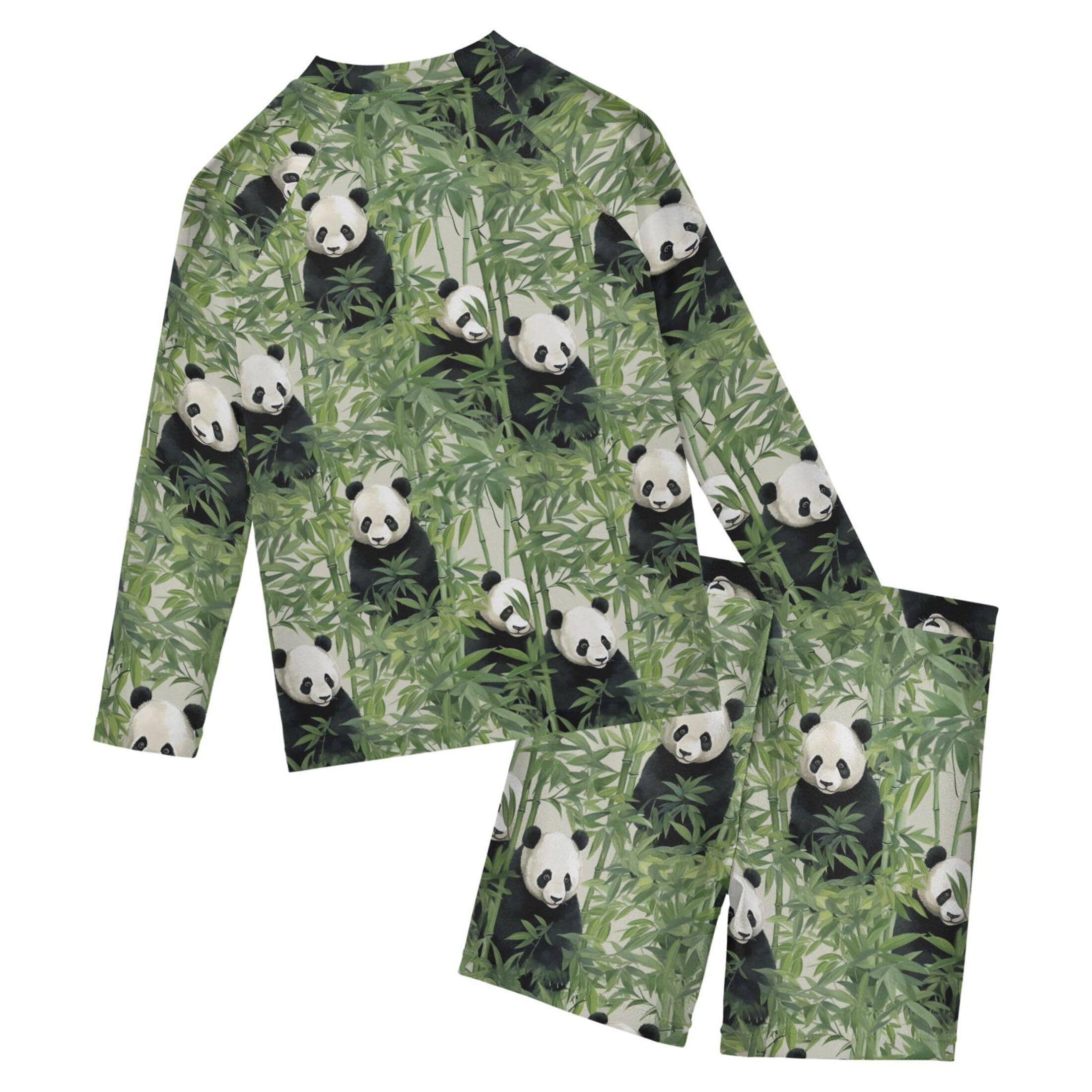 Panda Bamboo Boys Rash Guard Swimsuits Set for Boys Long Sleeve Swim Shirts Bathing Suits with Trunks B0402764