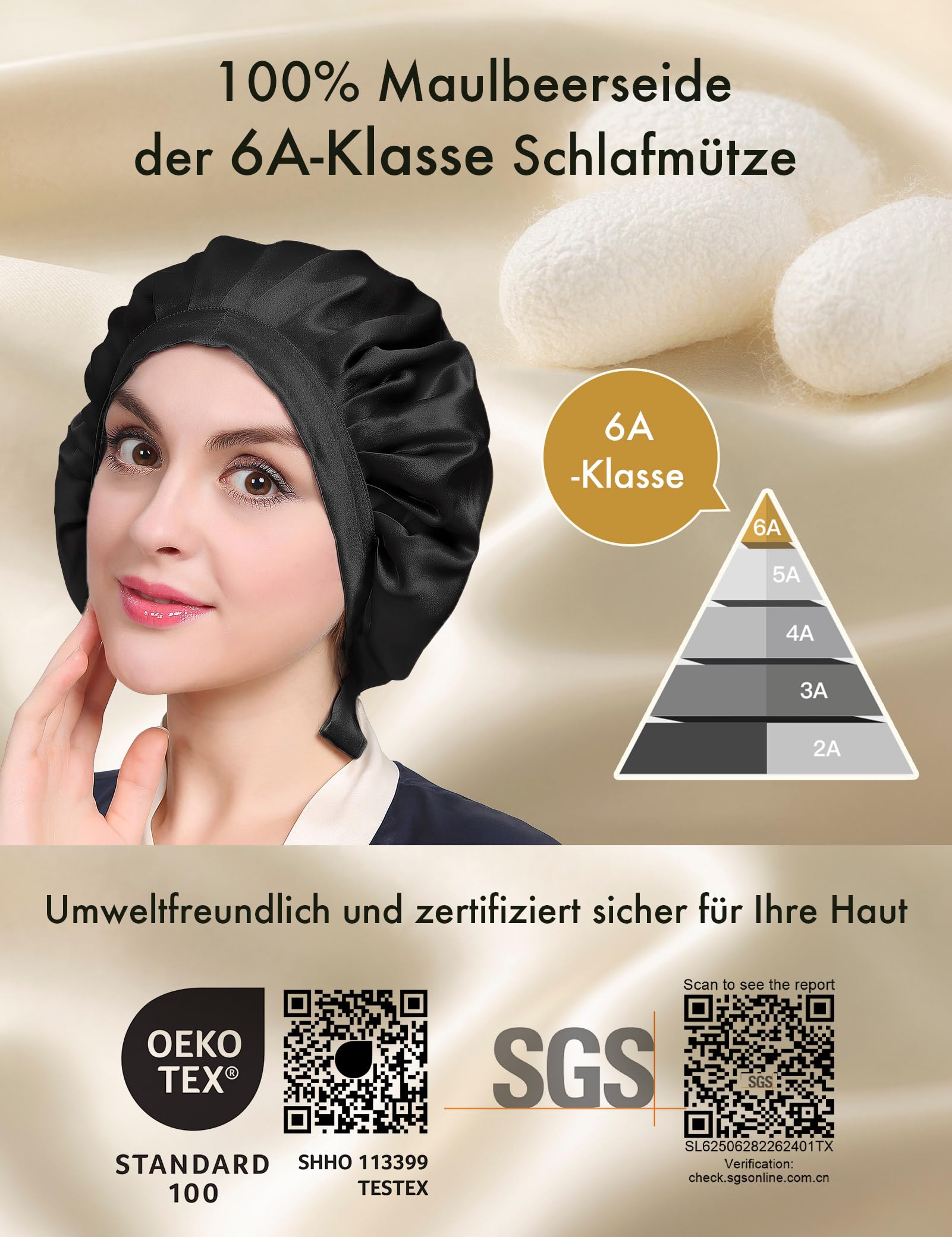 LilySilk Bonnet de Nuit en Soie pour Femme Bonnet Chapeau Bonnet De Sommeil Coiffure Soin Cheveux 19 Momme