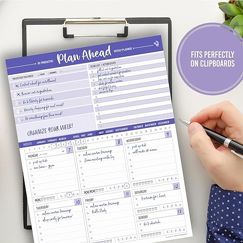 Miniatura 5 de Agenda diaria y semanal Bloc de notas Plan Ahead Be Productive Printed Made Design USA – 50 Lágrimas Premium Pad (Peri Purple)