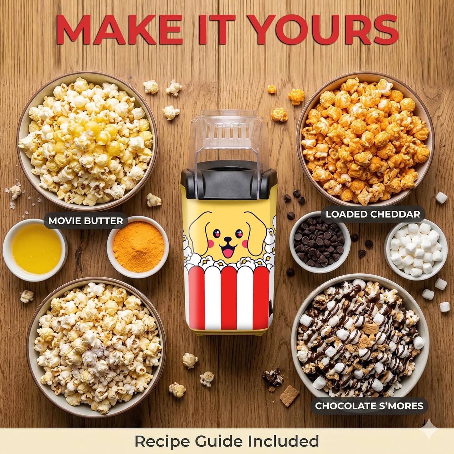 Cooler Concepts Máquina de palomitas de maíz "Pupcorn" y Popper de aire – Popper de aire caliente de 1200 W con bandeja de fusión de mantequilla – Mini fabricante eléctrico – Regalo para los amantes