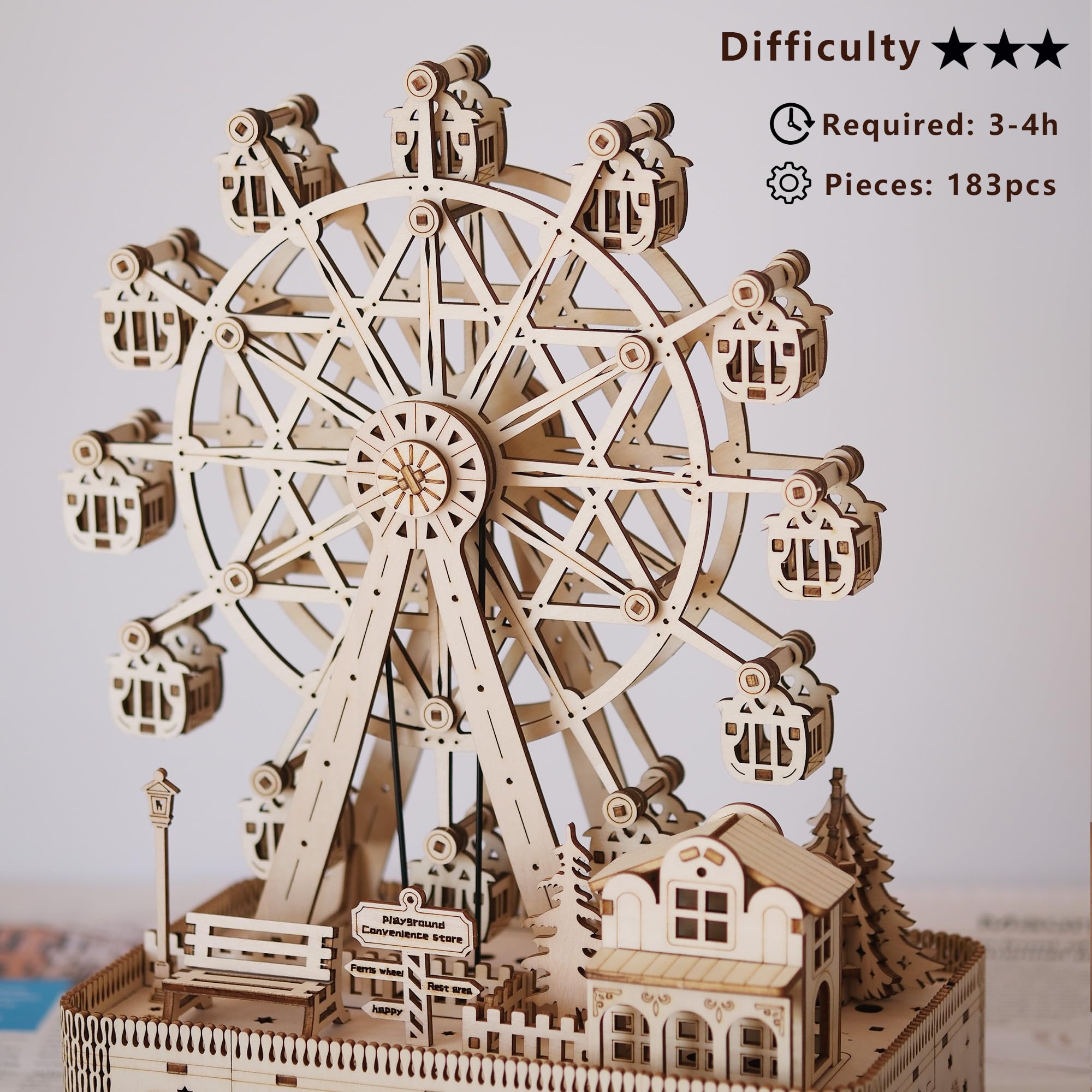 Amazon | Suerte 3D木製パズルオルゴール 大人用 観覧車モデルキット