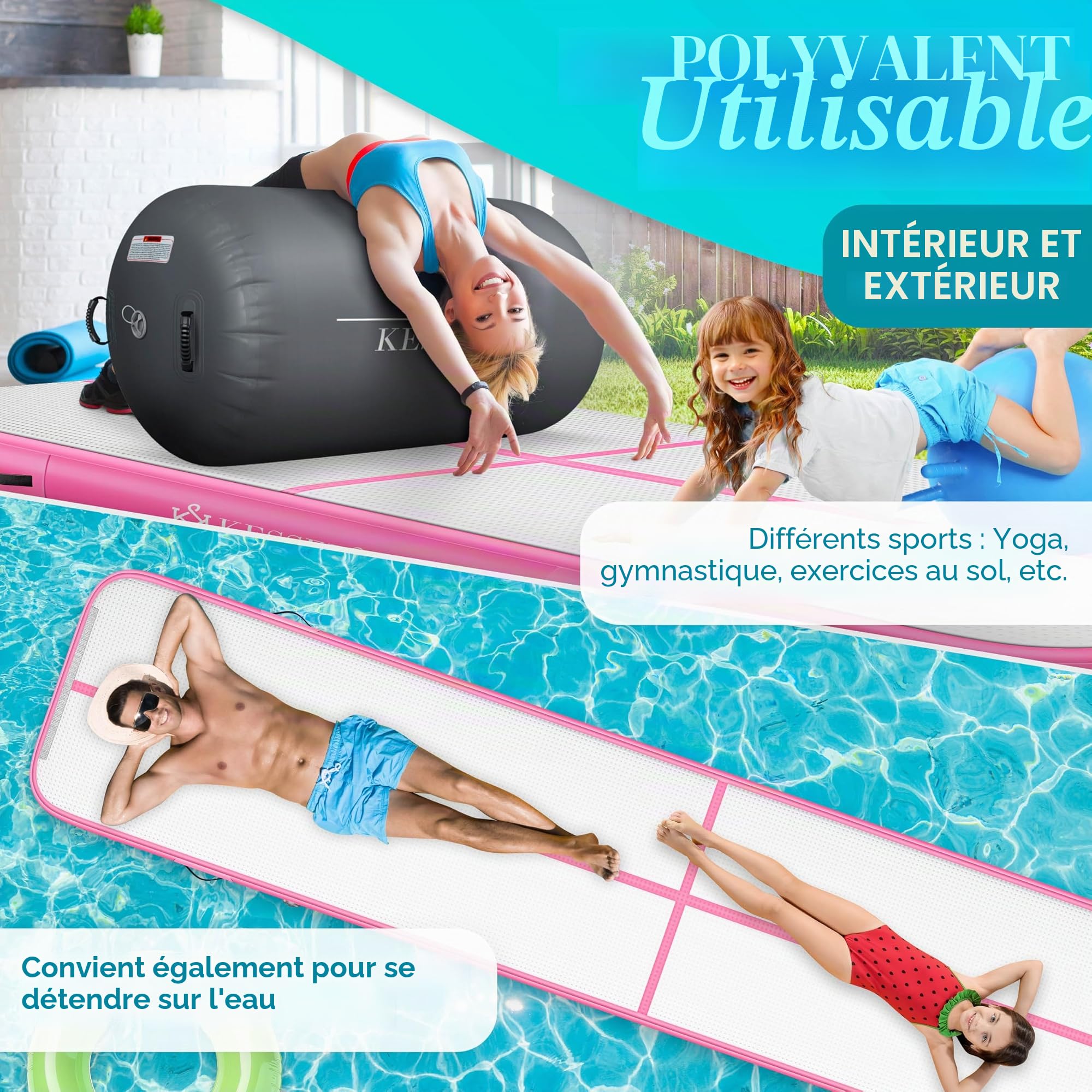 KESSER® Tapis de Gymnastique | Tapis de Fitness Gonflable Airtrack | Tapis de Gymnastique 3/4/5/6 m | Sac de Transport et Batterie électrique