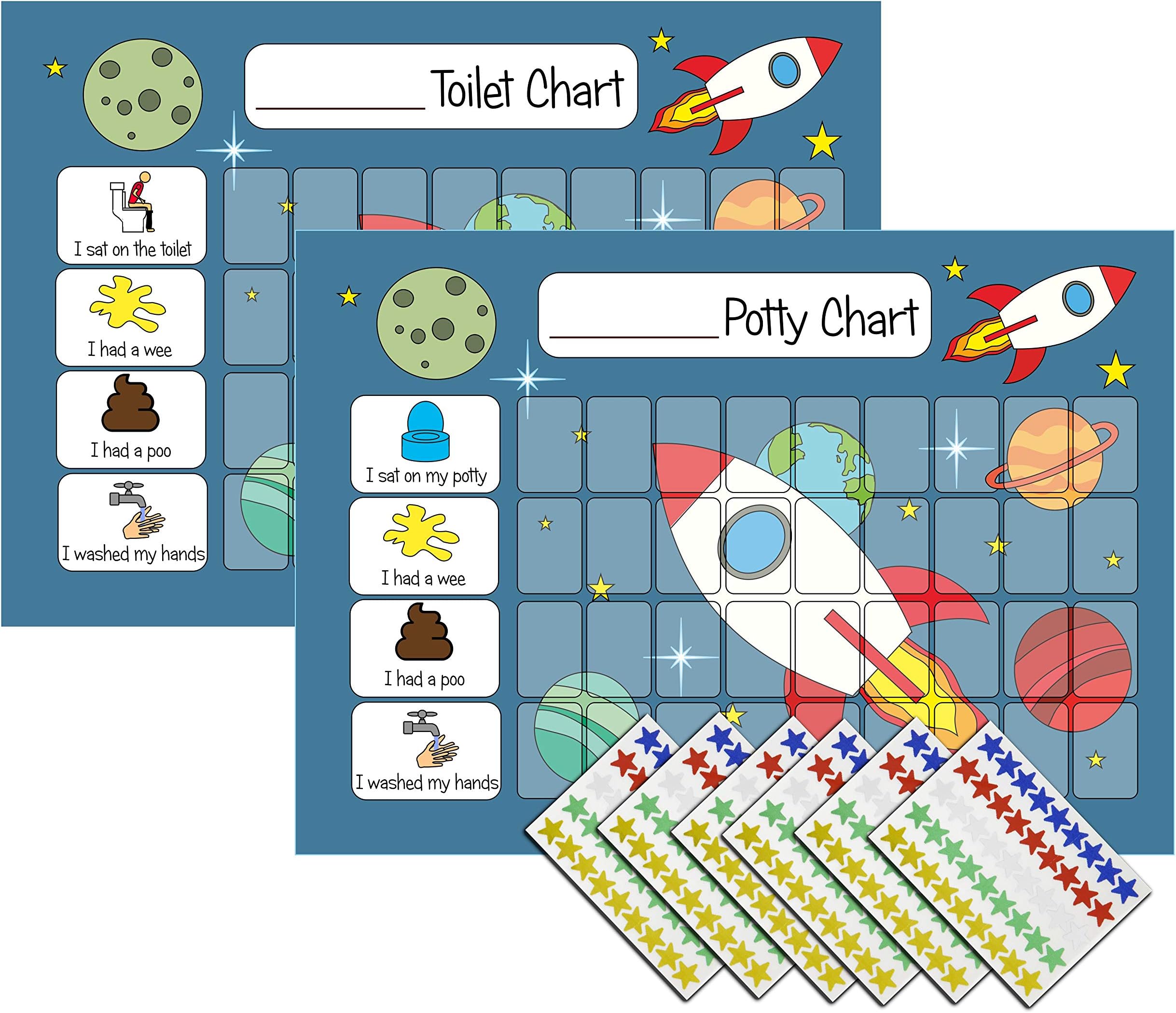 Potty Training Reward Chart for Boys Girls Toddlers - Space Themed - Potty & Toilet Twin Pack with 270 Star Reward Stickers