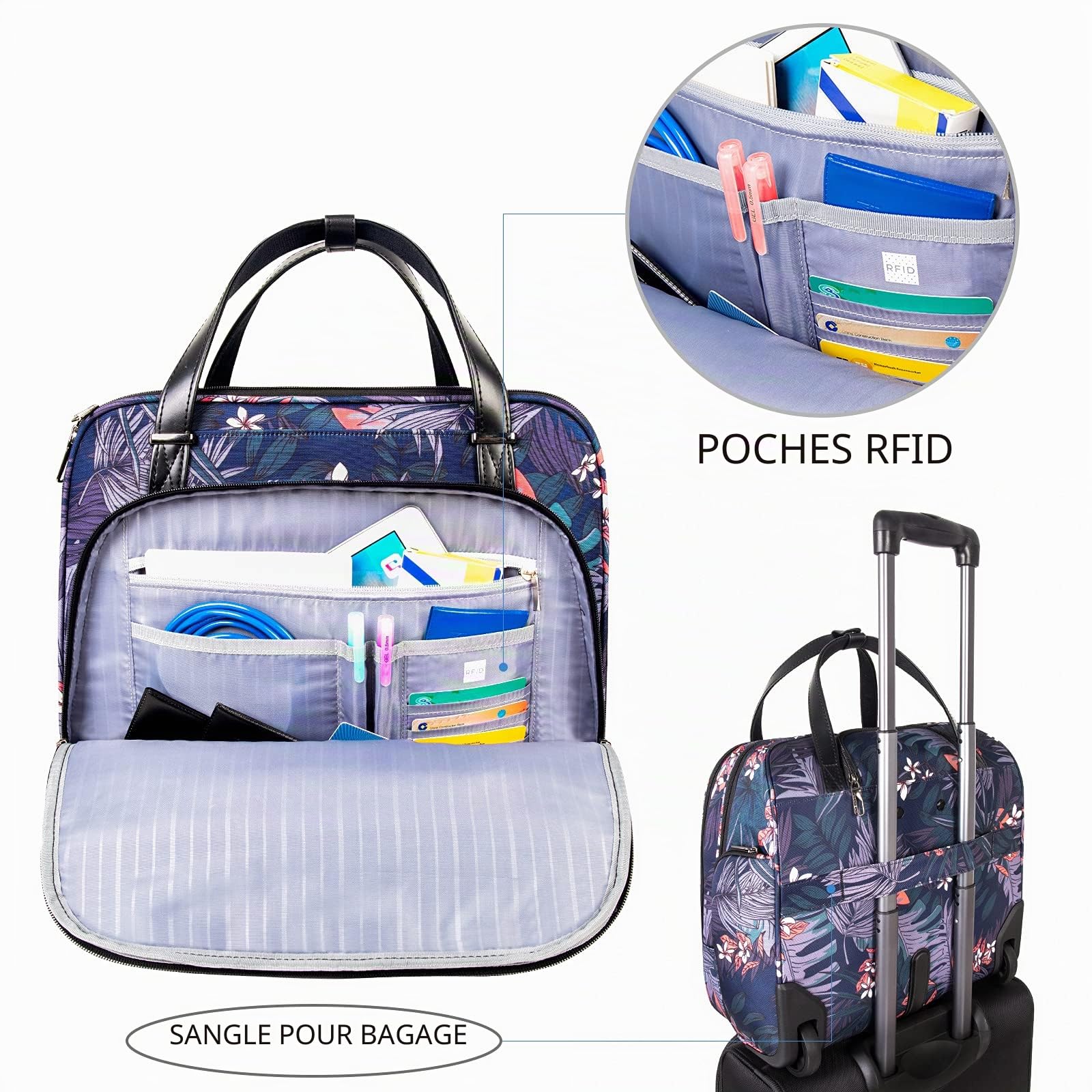 VANKEAN Sacoche à roulettes ordinateur portable 15.6 pouces étanche RFID voyage femmes