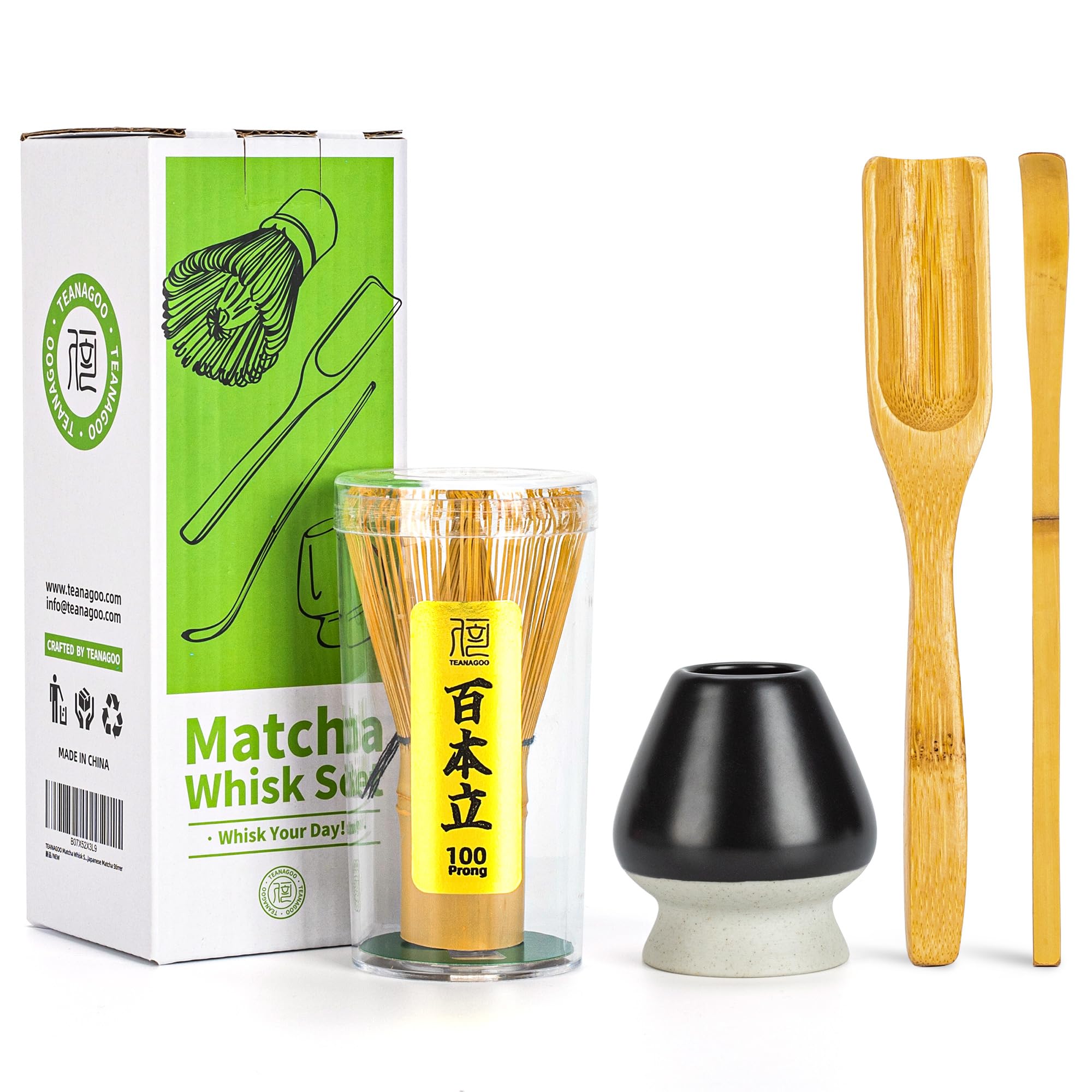 TEANAGOO Japanisches Zubehör für die Matcha-Zeremonie, Matcha-Schneebesen (Chasen), traditionelle Schaufel (Chashaku),
