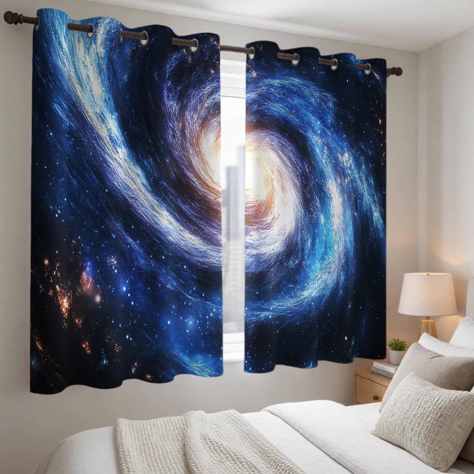 Rideaux Occultants Opaques,120L X 140H cm Trous Noirs de Galaxies Spirales Lot de 2, Rideaux Thermiques pour Chambre et Salon