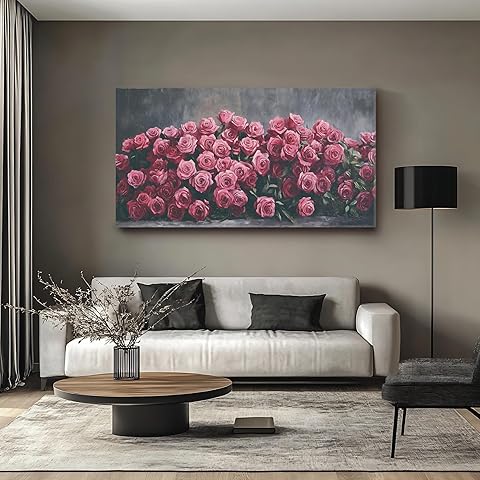 Large Canvas Wall Art, Wall Art for Living Room, Lotus Flower Framed for Wall Modern Paintings Wall Decor Living Room, Kitchen Home and Office (Art Deco, Pink, 48