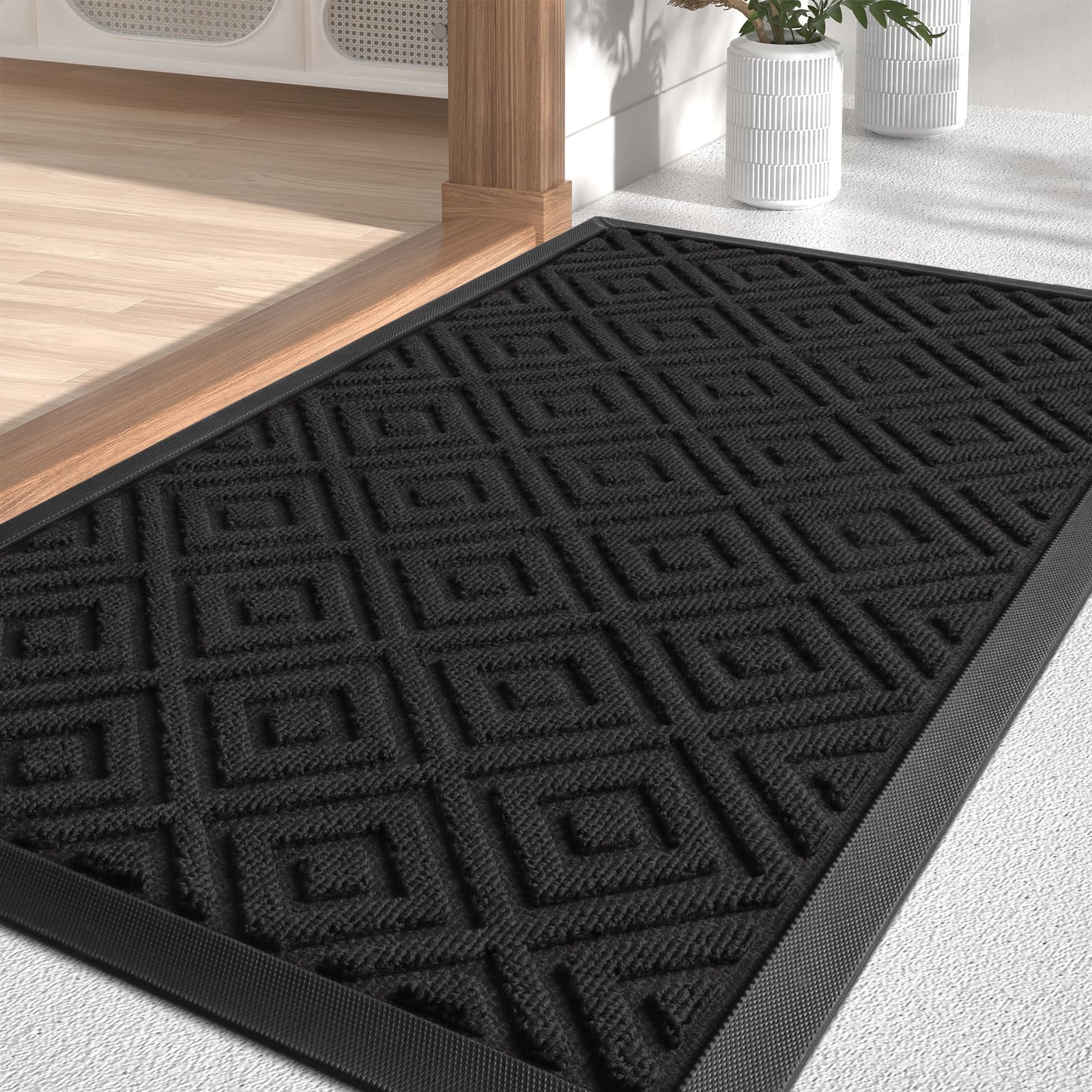 LEKEEPGO Felpudo Entrada Casa 43x75cm, Drenaje Felpudo Exterior, Alfombra Entrada Casa Antideslizante, Alfombras de Exterior Lavables, Tapete Entrada para Exterior, Balcón, Corredor, Negro