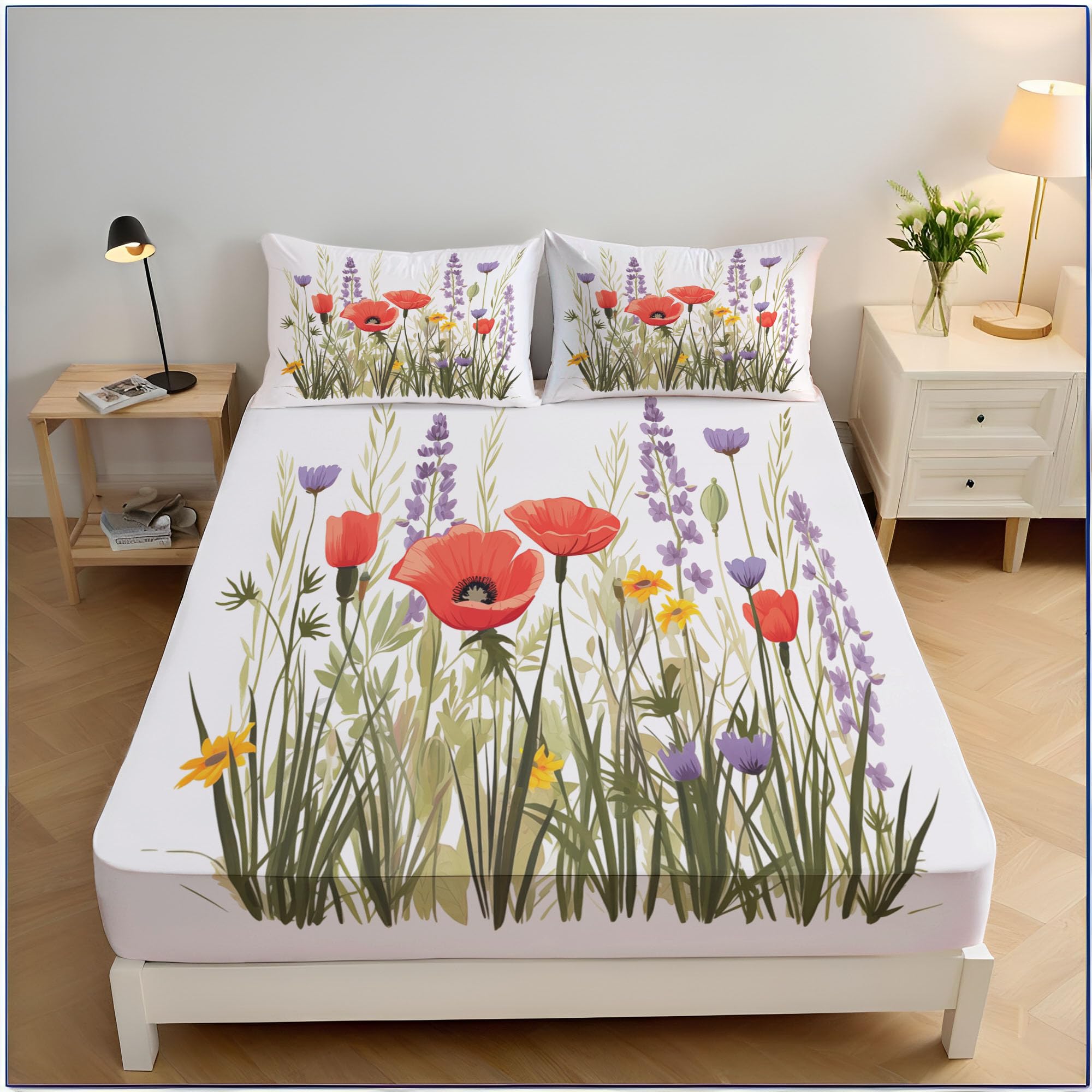 Drap housse enfant 90x190cm grand bonnet 30cm au motif dessiné main en microfibre douce
