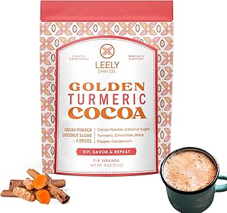 Leely Chai Co. Immunity Boosting Turmeric Hot Chocolate Mix, Dairy Free and Vegan, Warming Spices And Sweetened With Coconut Sugar, 1 LB - 30 Cups