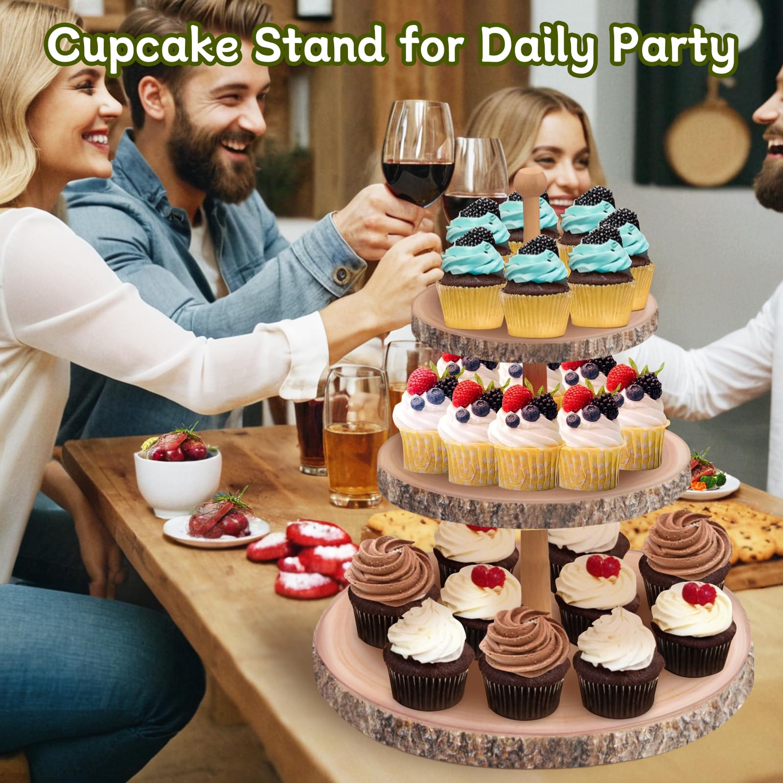 Soporte para cupcakes, soporte redondo para tartas con diseño rústico para decoración de bodas, fiestas de cumpleaños