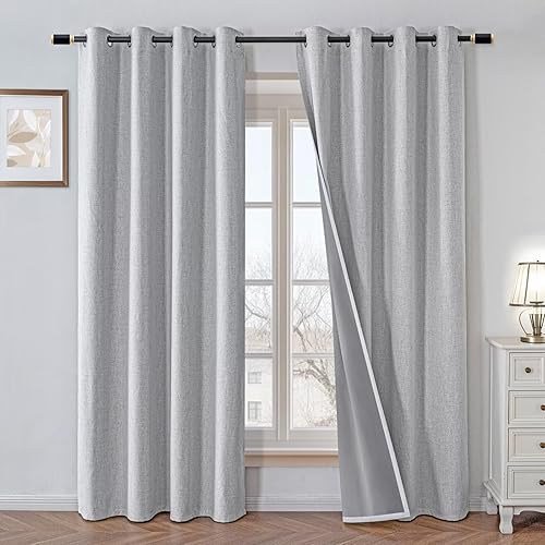 Miniatura 14 de cortinas 100% opacas de 84 pulgadas de largo, 2 paneles de lino sintético, cortinas largas para dormitorio y sala de estar, opacas, oscurecimiento
