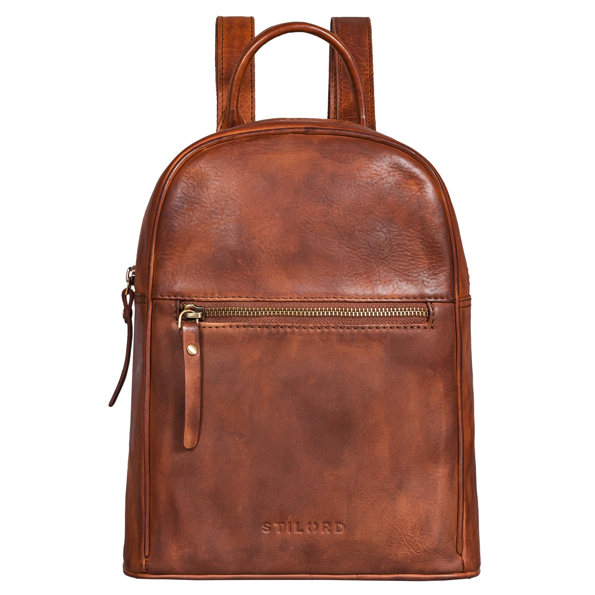 STILORD Scarlett Vintage Rucksack Damen Klein Leder Rucksackhandtasche Lederrucksack für iPad & 10.1 Zoll Tablet Handtasche City Ausgehen Shopping Daypack Farbe:Brandy - Cognac