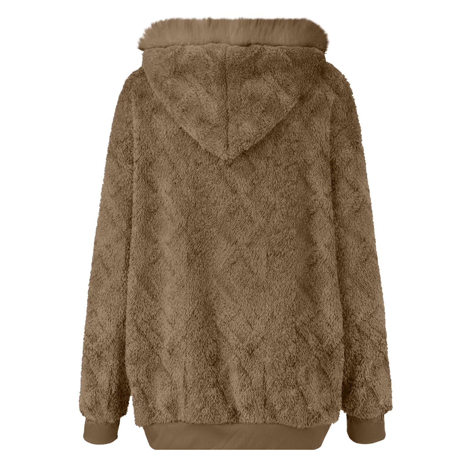 Giacca da Donna Pile Invernale Caldo con Cerniera e Cappuccio Comoda | Giacca Eleganti Termico Tinta Unita Peluche Giubbotto Teddy Fleece Versione Loose Del Tinta Homewear