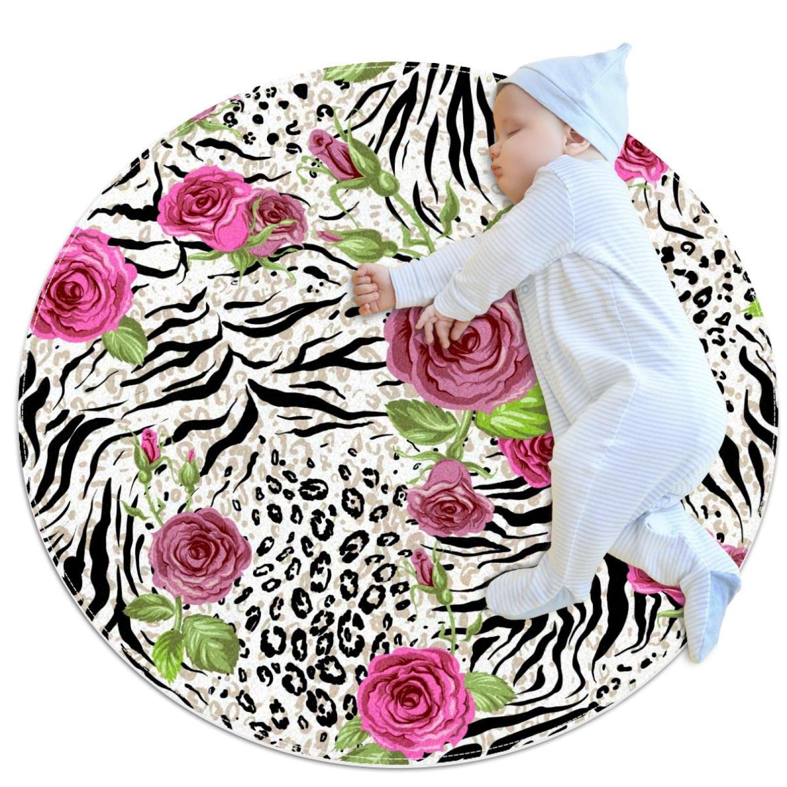 Tapis de jeu pour enfants JDEZ rond pour décorer la chambre de bébé 80cm