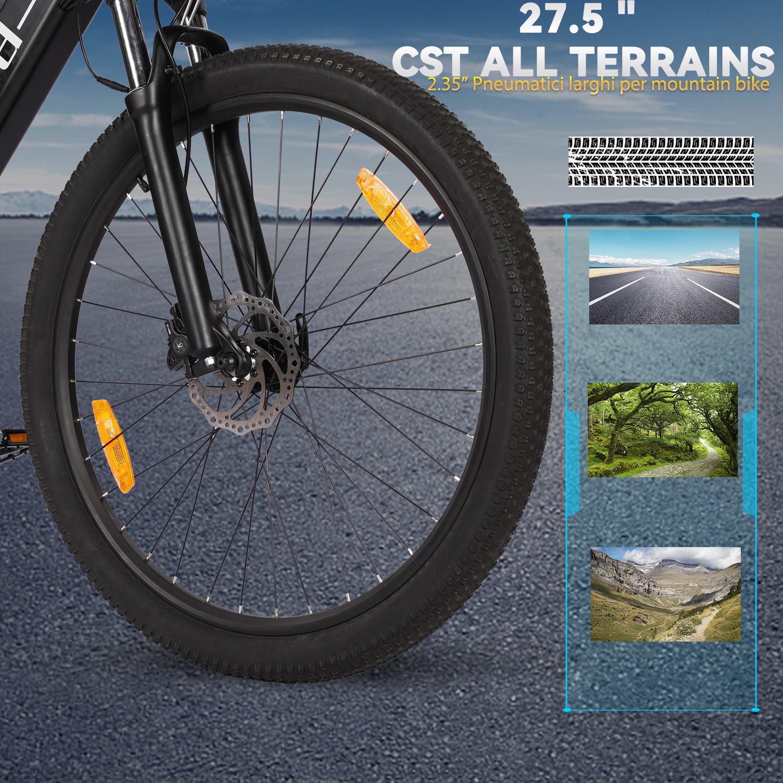 Bodywel M275 Bici Elettrica da Città da 27.5'' con Batteria Rimovibile da 36V 15.6Ah, Display LED, Autonomia Massima di 100km, Freni a Disco, Bicicletta Elettrica da Montagna per Adulti