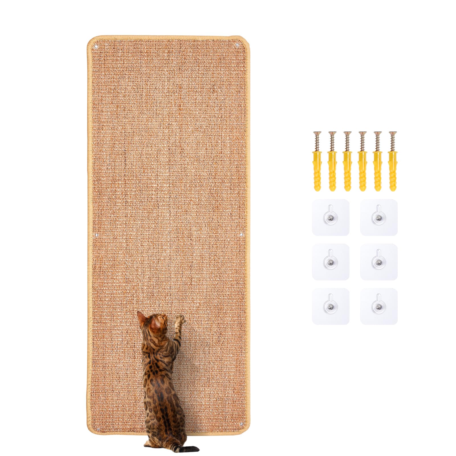 SINBLUE Brown Sisal Wall Mounted Cat Scratching Mat 40x100CM for Indoor Cat