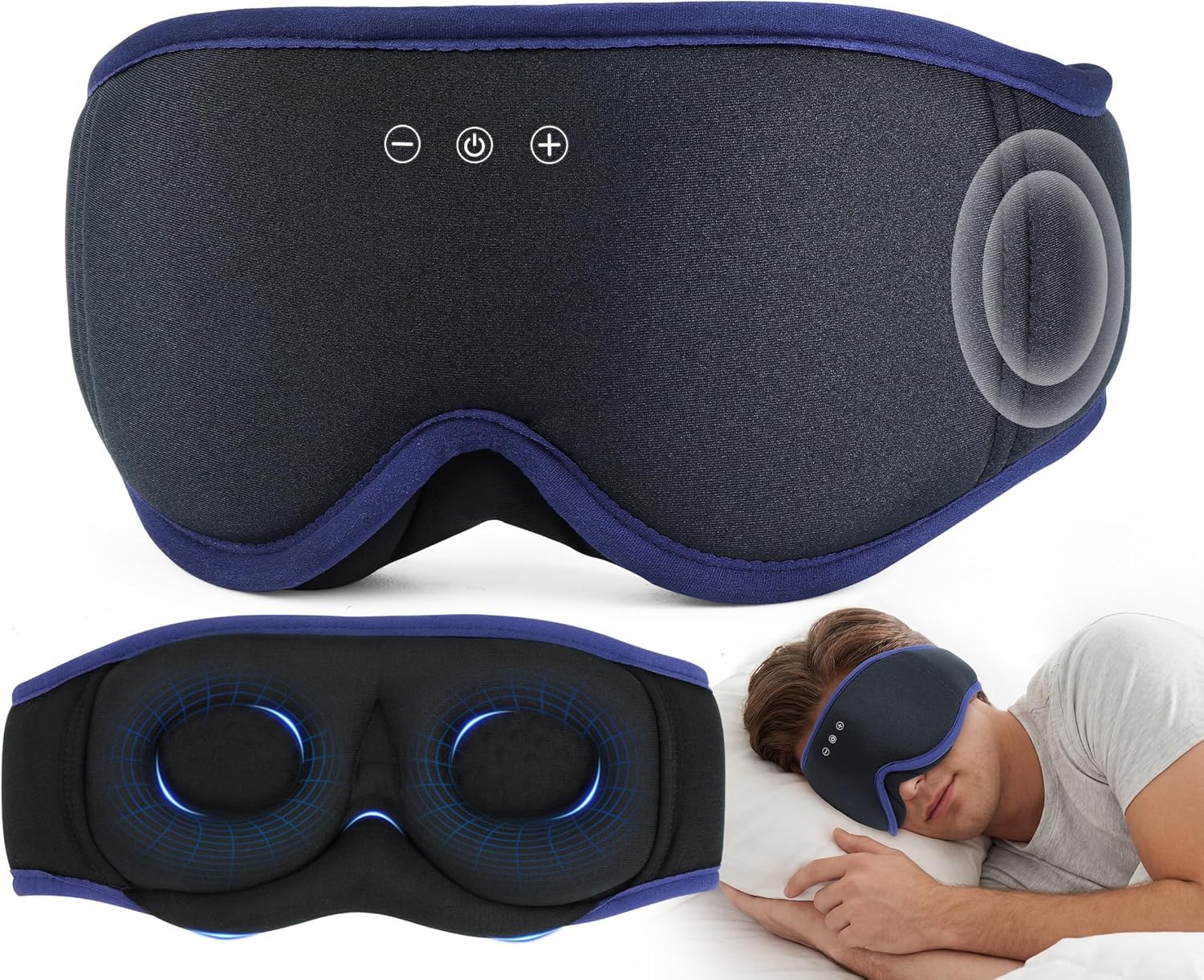Mascherina per dormire con cuffie Bluetooth per chi dorme sul fianco, completamente oscurante, per donne e uomini, cuffie morbide e traspiranti con altoparlanti stereo ultra sottili per un sonno
