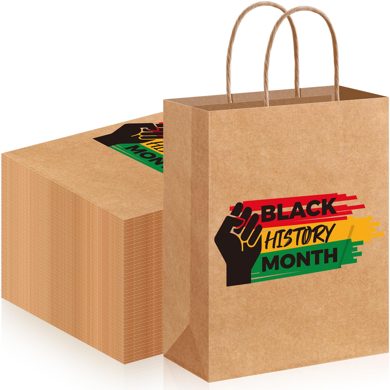 Geyoga 48 Pcs Kraft Black History Month Gift Bags Bulk Black History Month Treat Bags with Handle African Candy Goodie Bags Black Party Favors Bags for Black History Month Party Decor