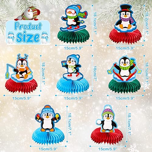 Miniatura 3 de Thenshop 7 piezas de centros de mesa de pingüino de panal de abeja lindos animales polares, decoración de mesa de invierno 3D de Navidad para