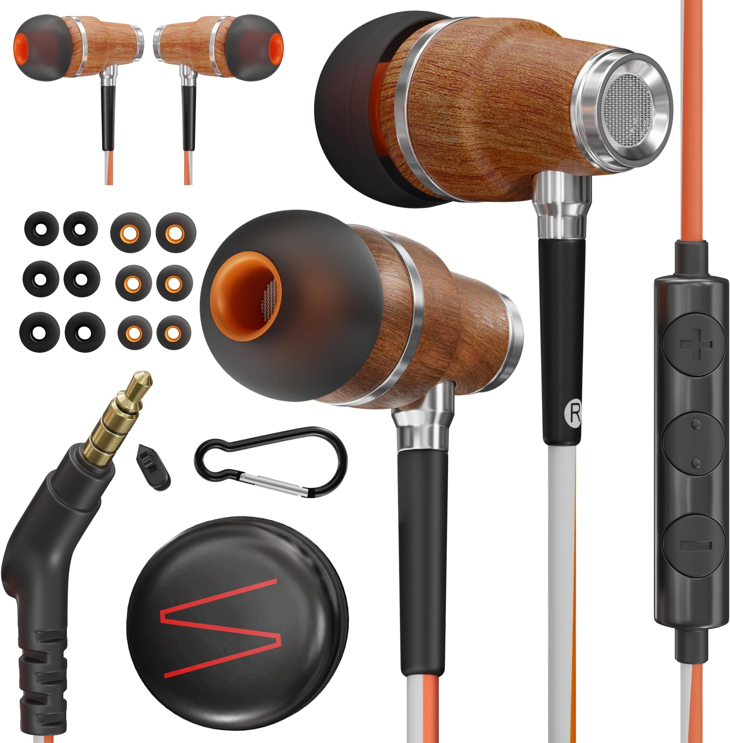 Symphonized Wooden Aux 3.5mm Jack Wired Earbuds for Laptop, Computer, Phone
