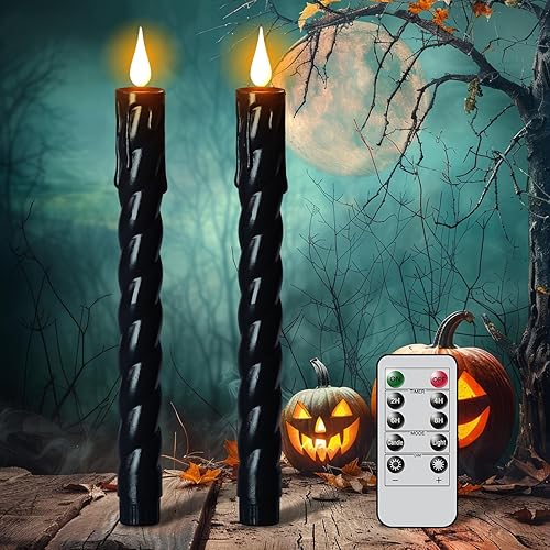 Miniatura 8 de Wondise Velas cónicas parpadeantes con temporizador y control remoto, velas blancas de cera real de 9 pulgadas, funcionan con pilas, para decoración