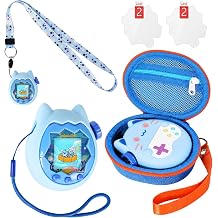 Carrying Case and Silicone Cover Compatible with Tamagotchi Paradise Electronic Pet, Protective Case for Tamagotchi Paradise with Screen Protector and Wrist Strap and Lanyard Blue