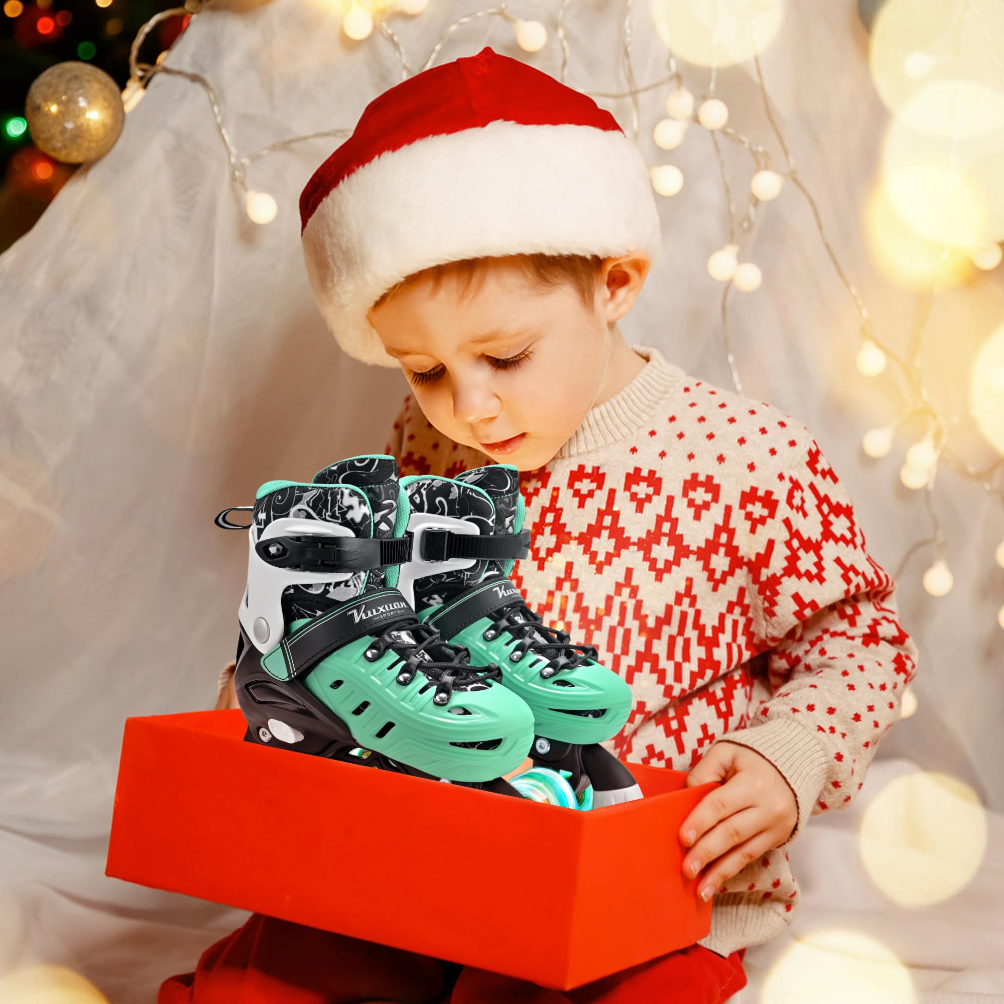 Kuxuan Skates Roller Skates for Girls and Boys Kids, 4 Sizes Adjustable Fun Kids Toddler Rollerskates with Light up Wheels for Teens Women Indoor Outdoor