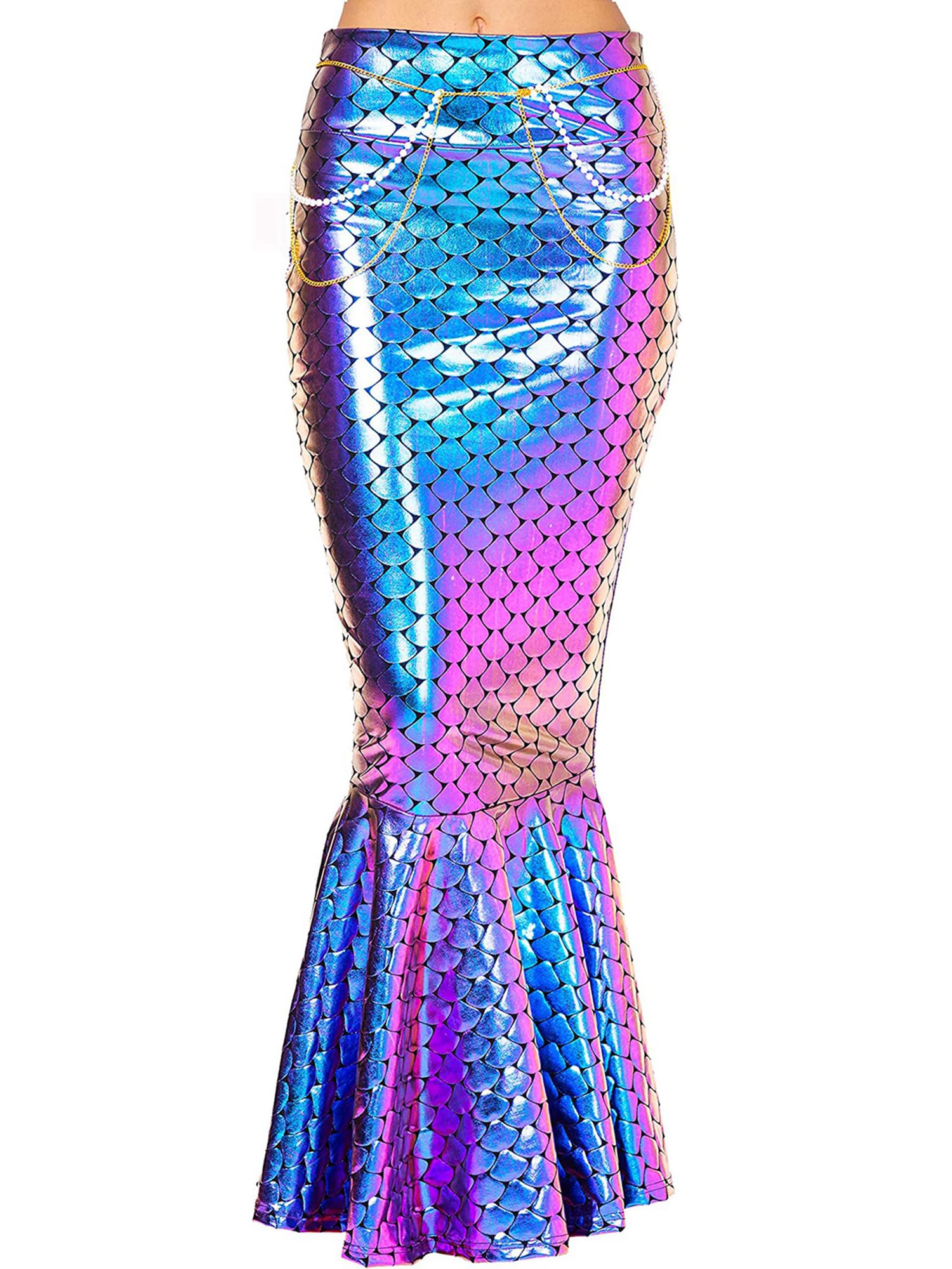 Svuitmsl Women Mermaid Skirt Fancy Metallic Sequins Long Fishtail Skirt with Asymmetric Mesh Panel Halloween Party Cosplay Costume (A-Colorful, S) — image 1