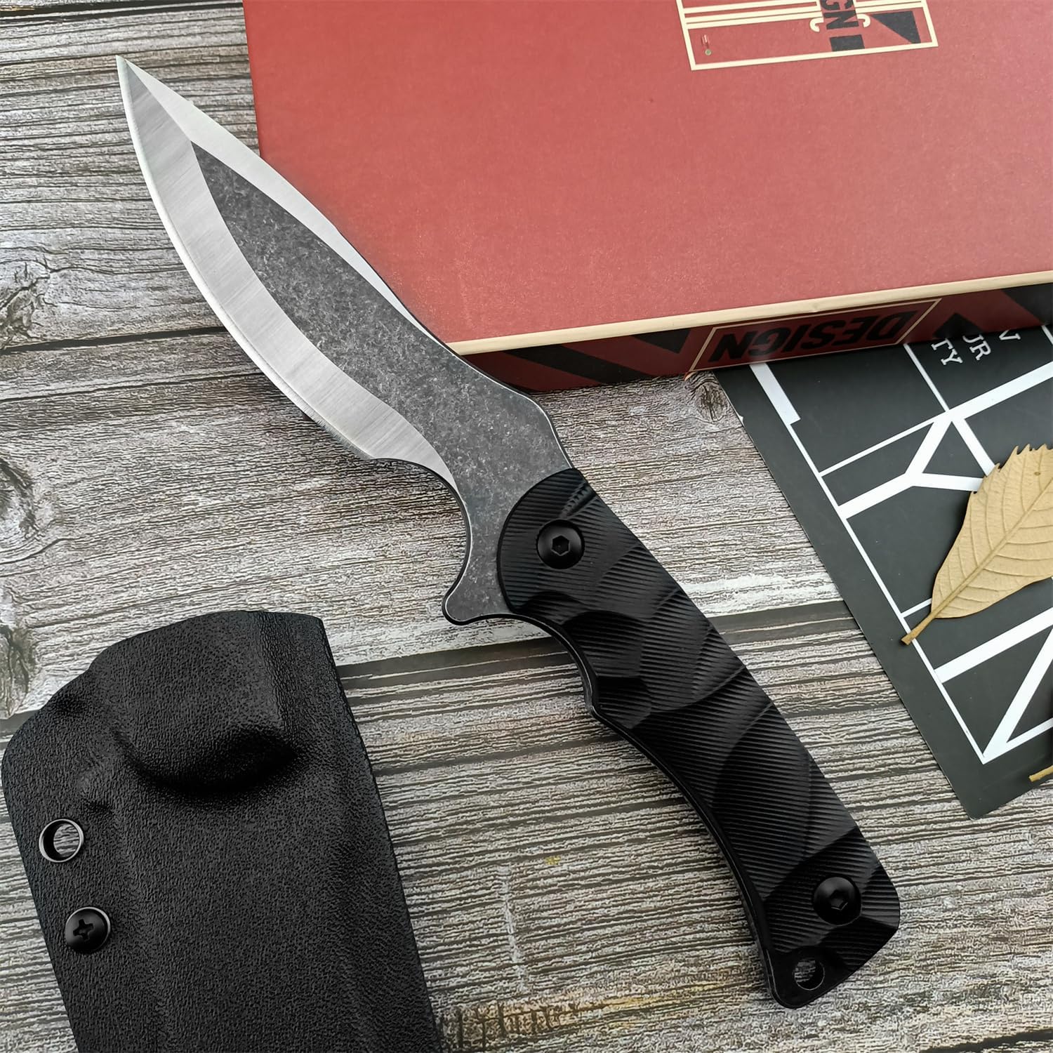 9.4" Outdoor Full Tang Fixed Blade Knife with Kydex Sheath, 3.77" 8Cr13mov Steel Blade, G10 Handle, Utility EDC Knife for Camping, Hiking, Fishing, Survival, Gift