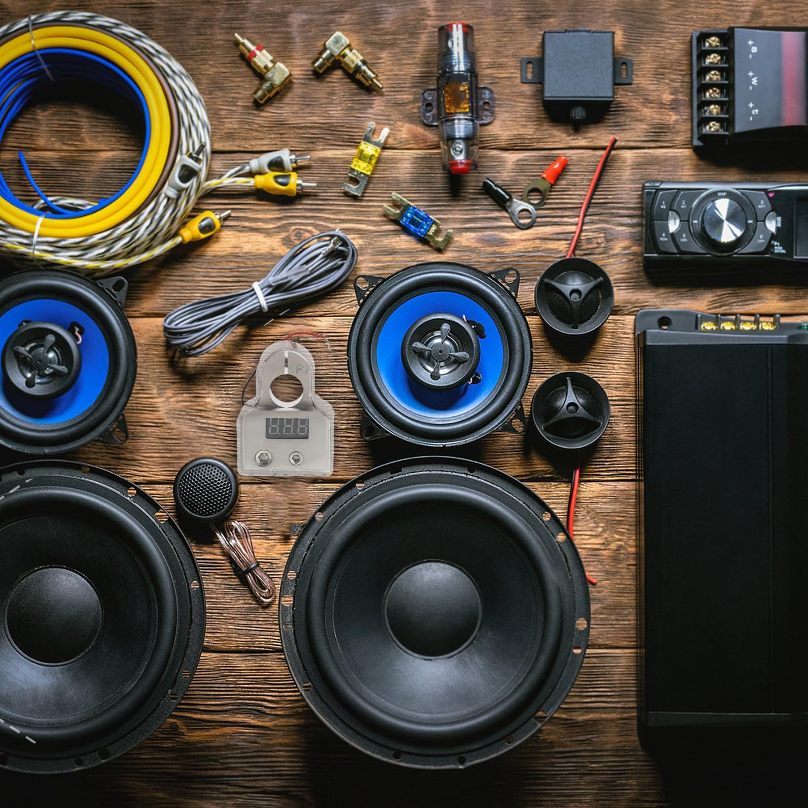 Autobatterie Anschlussklemmen mit Spannungsanzeige, 2 Stück | Zinklegierung, Integrierter Überlastschutz, Plus und Minus Klemmpaar, für Auto Audio und Verstärker