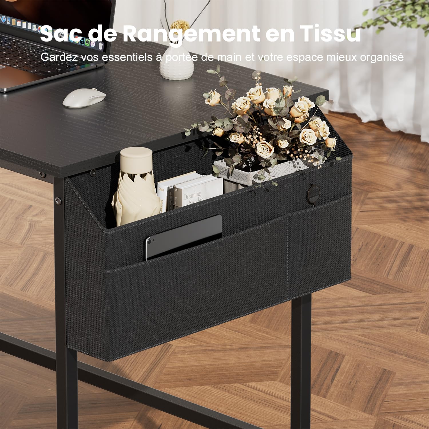 HLFURNIEU Petit Bureau Informatique, 80 x 40 cm, Noir