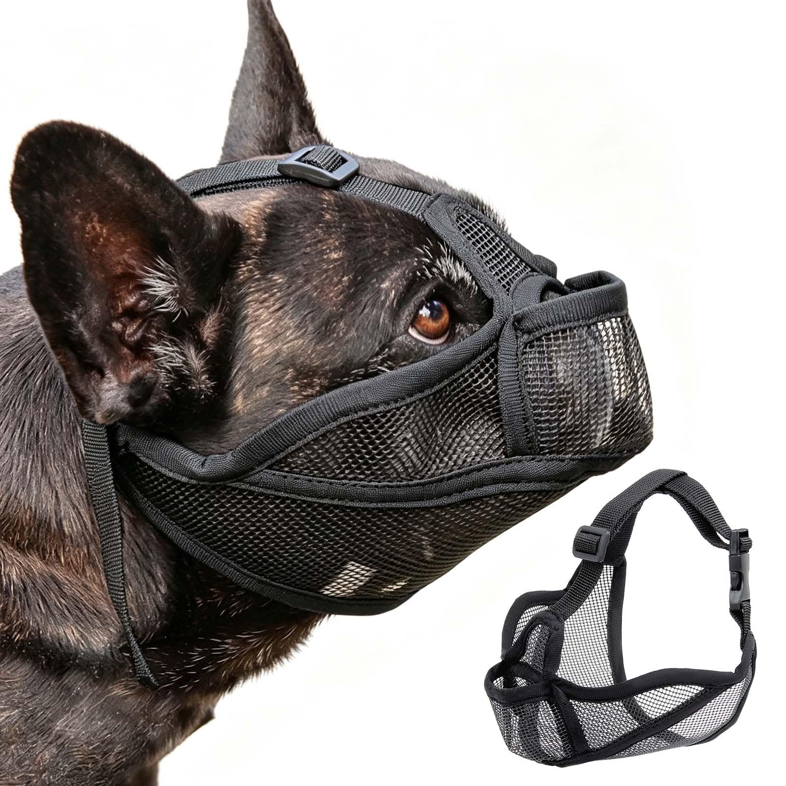Short Snout Dog Muzzle for French Bulldog, Soft Breathable Mesh Mask with Full Pant Design, Prevents Biting Eating, Allows Drinking Feeding, for Pug Shih Tzu English Bulldog Grooming Walking