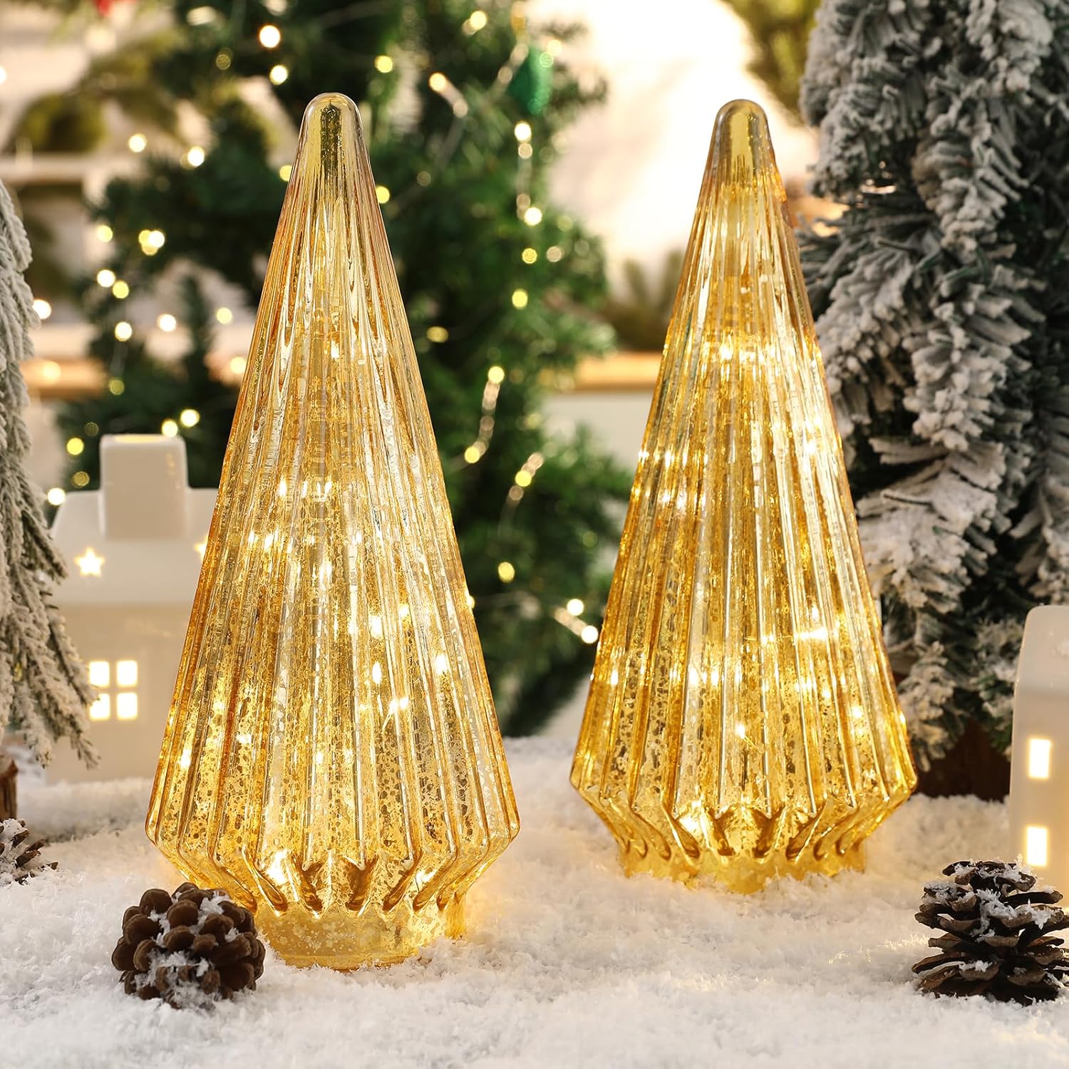 Christmas Decorations Indoor2PCS Light Up Gold Glass