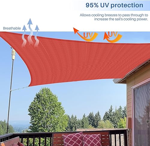 Miniatura 5 de E&K Sunrise - Toldo para exteriores, tipo vela, sombra, protección para rayos UV, Rojo