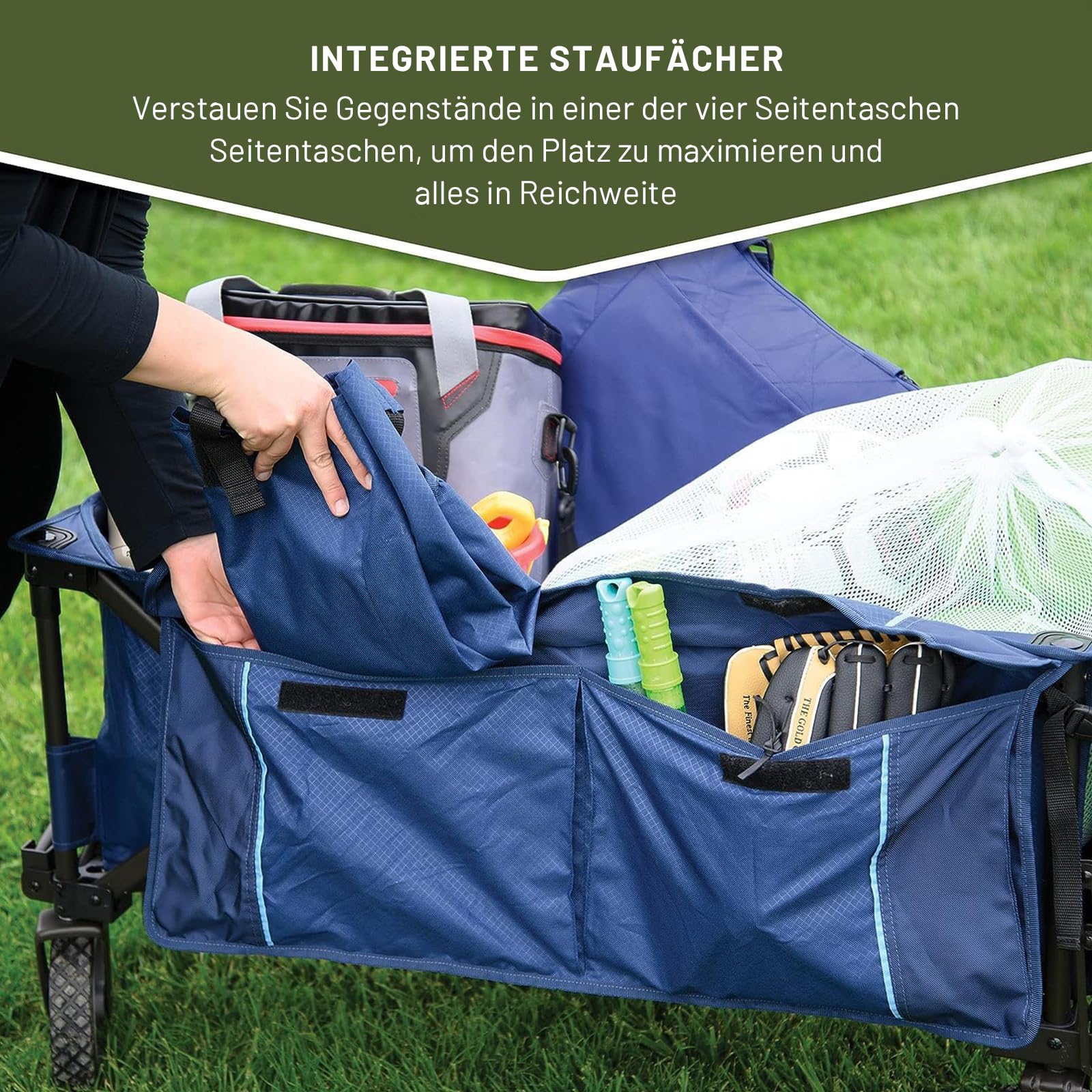 TIMBER RIDGE Heckklappe Faltbarer Klappwagen, Push-Pull-Strandwagen Faltbar, Seitentaschen, Camping, Garten, Einkaufen, 102kg Tragkraft, Blau