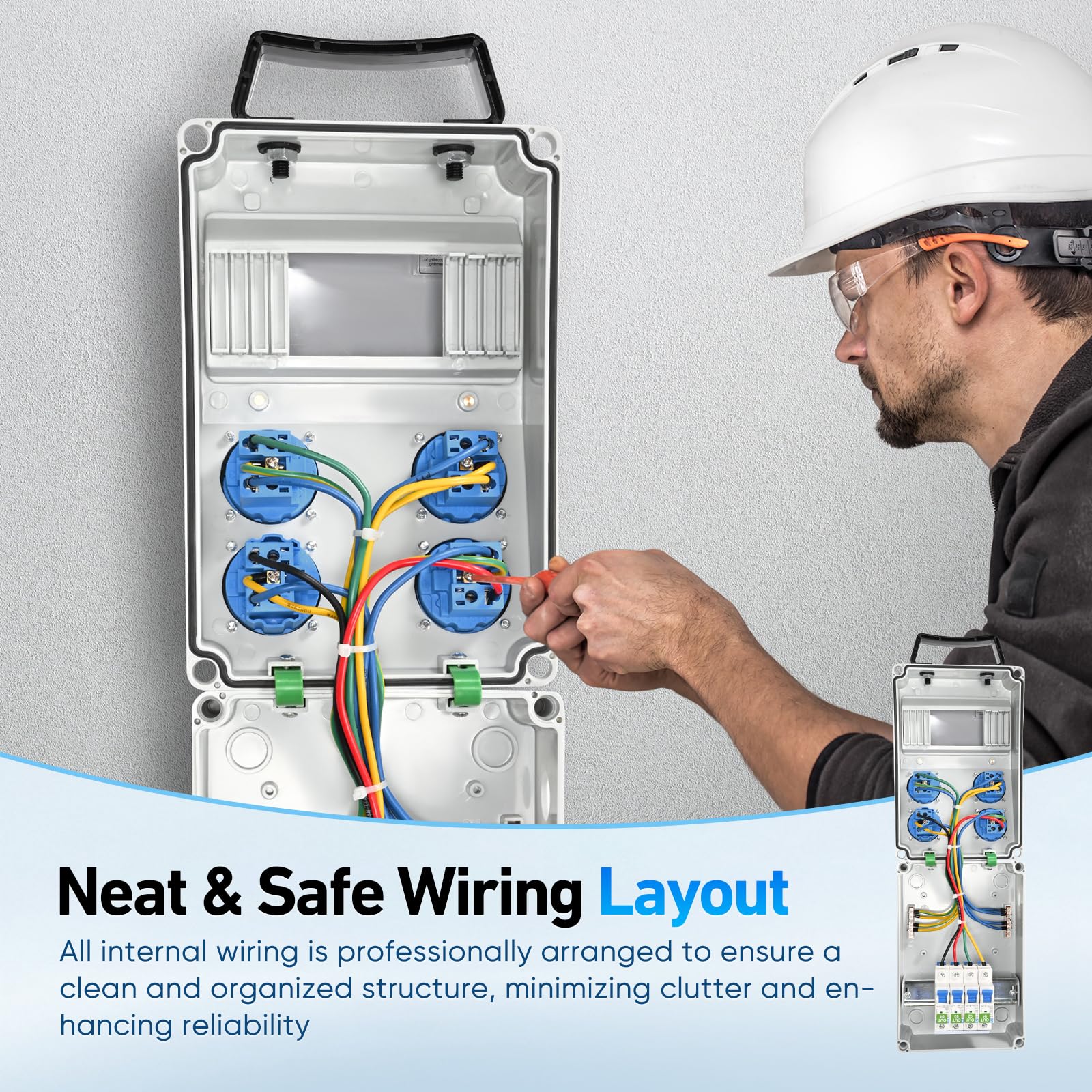 Cofanetto Elettrico di Cantiere 4 x 230V, IP54, Quadro Elettrico Esterno Impermeabile, Distributore di Corrente Elettrica per Officine, Cantieri e Fabbriche