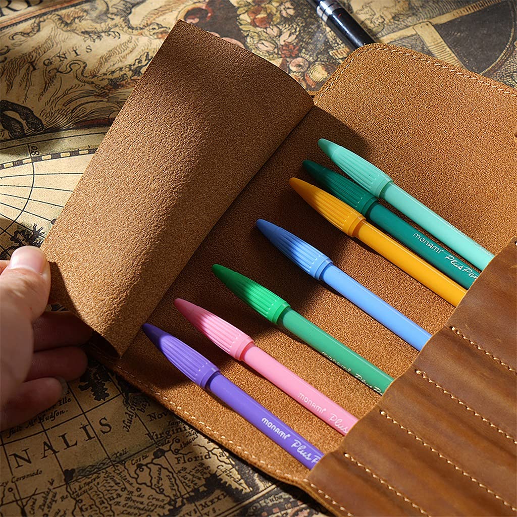 2 Pezzi in Pelle retrò Astuccio portapenne Astuccio portapenne per cancelleria Scuola Forniture Trucco cosmetico (B 190x40mm)