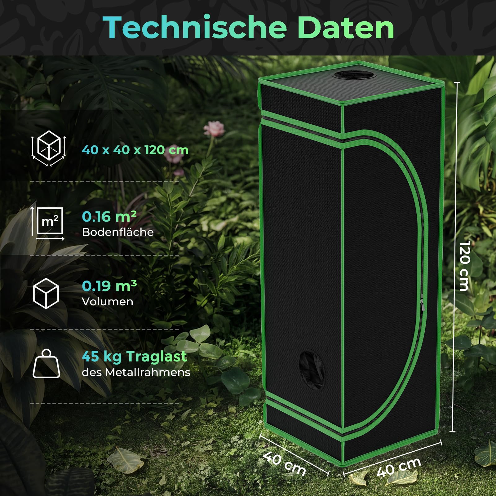 Kingpower Grow Zelt für Pflanzen Zuchtzelt Gewächshaus Box Zuchtschrank Garten Anzucht Gemüse Kräuter Grow Schrank Indoor Blumen klein Tomaten Hydro Green, Größe:40 x 40 x 120 cm (01)