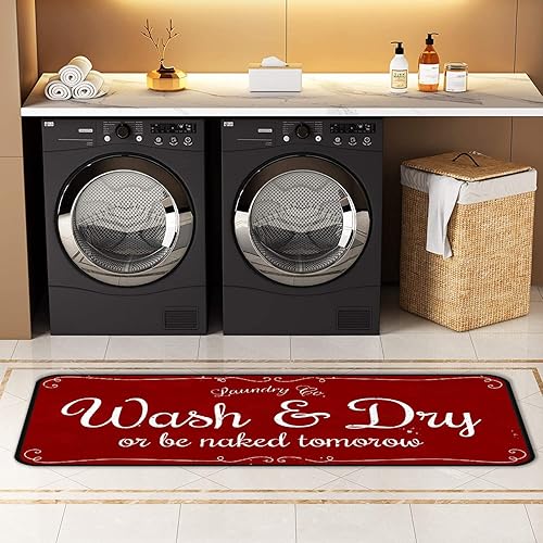 Miniatura 3 de Tapete largo para lavandería, antideslizante, impermeable, para cocina, 72 x 24 pulgadas (rojo-2)