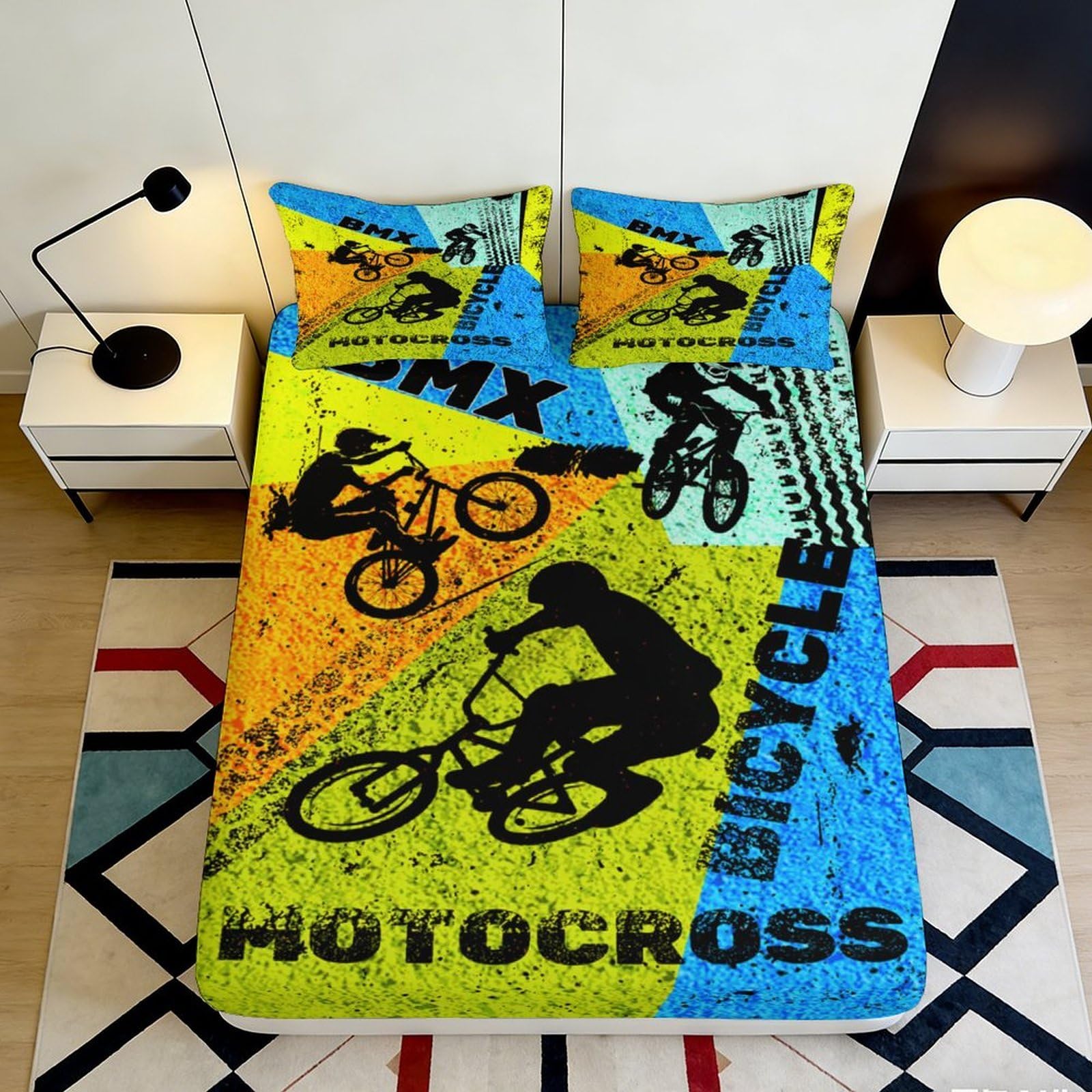 Jqzkxnhpbr Style-3 3D Printed Bmx Motocross Fitted Sheet Microfiber Soft Breathable Bicycle Bed Cover For Bedroom Dorm Decor 90X200x25cm