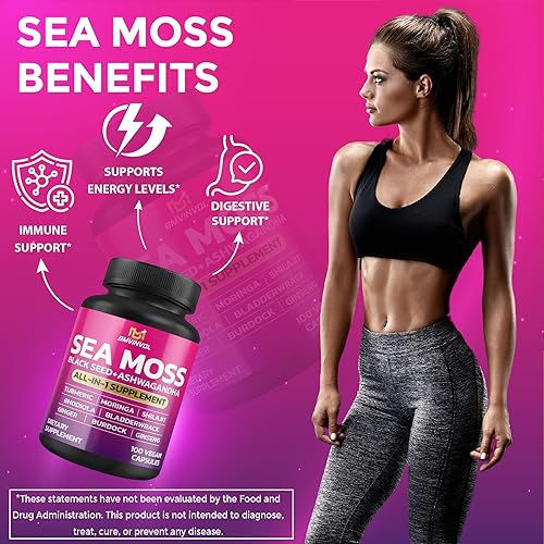 Miniatura 4 de BMVINVOL Shilajit Ashwagandha de semillas negras de musgo marino + vejiga, jengibre, moringa, cúrcuma, bardana, ginseng, rodiola rosa - 100 cápsulas