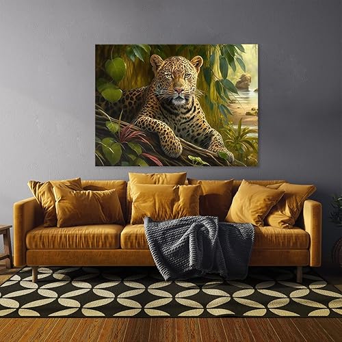Miniatura 9 de Sense Canvas Arte en lienzo con retrato de leopardo verde 2  Decoración del hogar para pared, póster grande 40 x 30  0.75 pulgadas