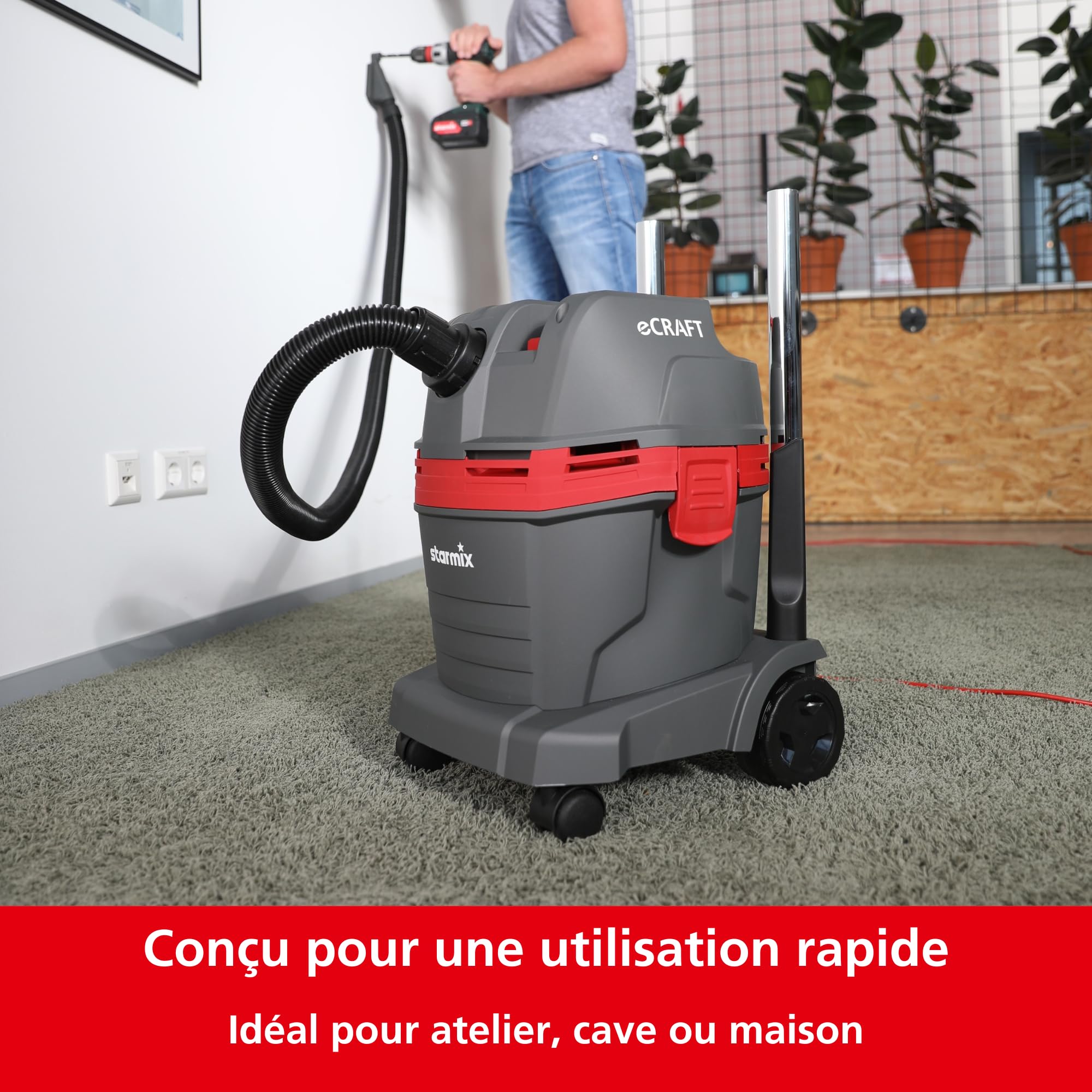 starmix eCraft PL-1422 EWR – Aspirateur Eau et poussière, Classe de poussière L, 1400 W, 22 L – avec Nettoyage du Filtre et Fonction de soufflage, Rayon d'action de 9,5 m pour Bureau, Voiture, Garage