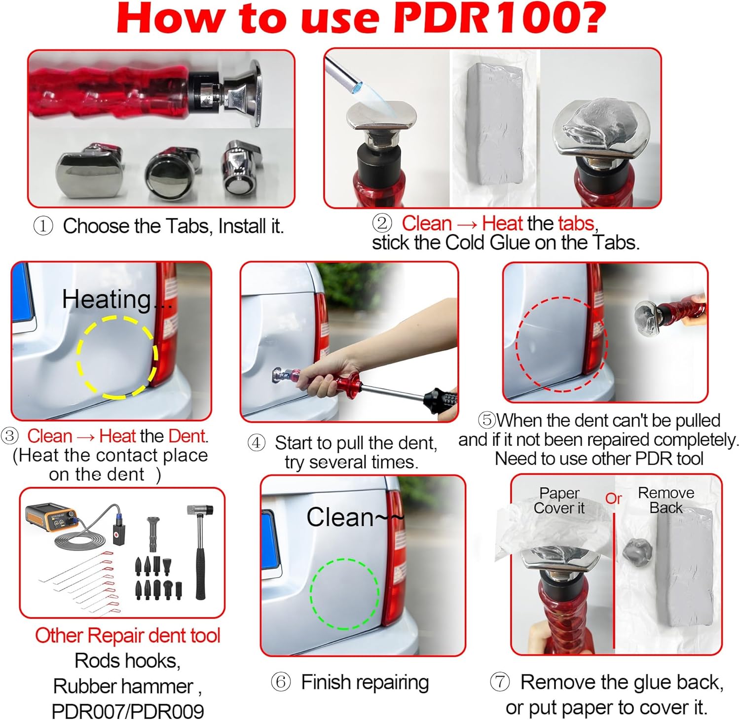 WOYO PDR Kits, Slide Hammer Puller Dent Removal Tool with 3 Pieces Tabs, Include Cold Glue for Steel, Aluminum, Other Metal Auto Body, New Car Dent Repair Tool